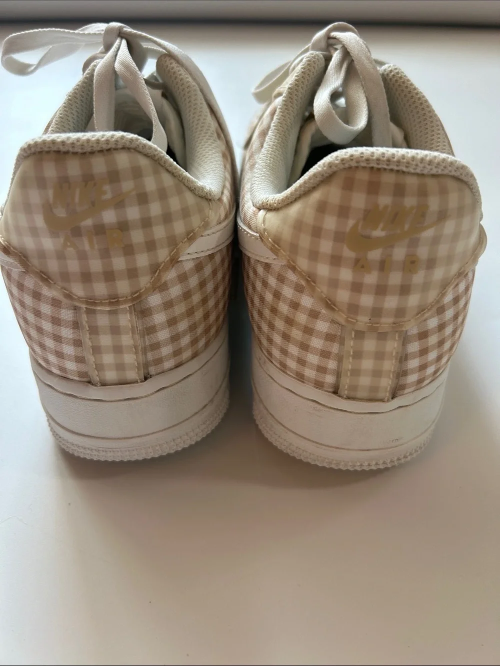 Women’s Nike Air Force 1 One Gingham Low Beige Shoes Sneakers size 10